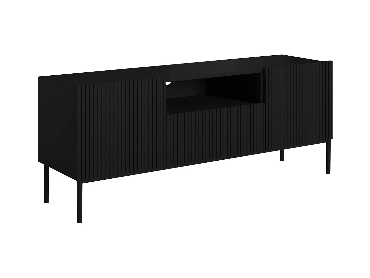 Meuble TV noir met 2 deuren en 1 lade met metalen voet zwart 150x45 cm