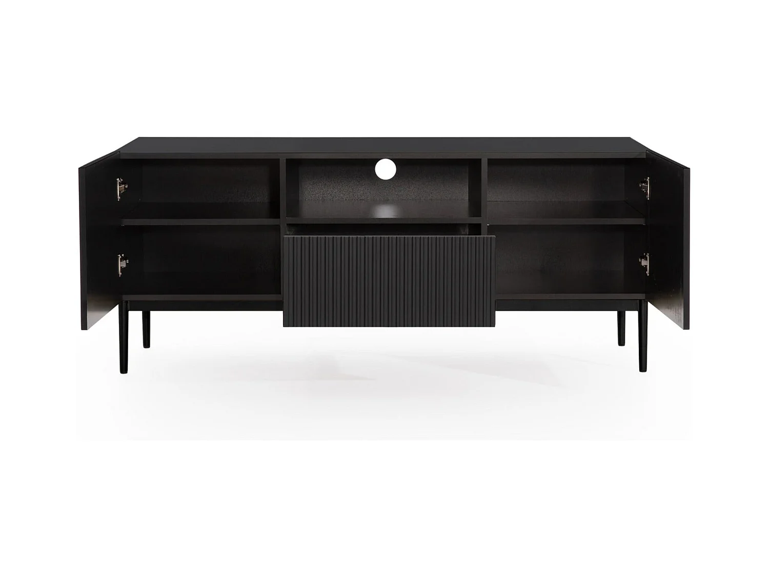 Meuble TV noir met 2 deuren en 1 lade met metalen voet zwart 150x45 cm