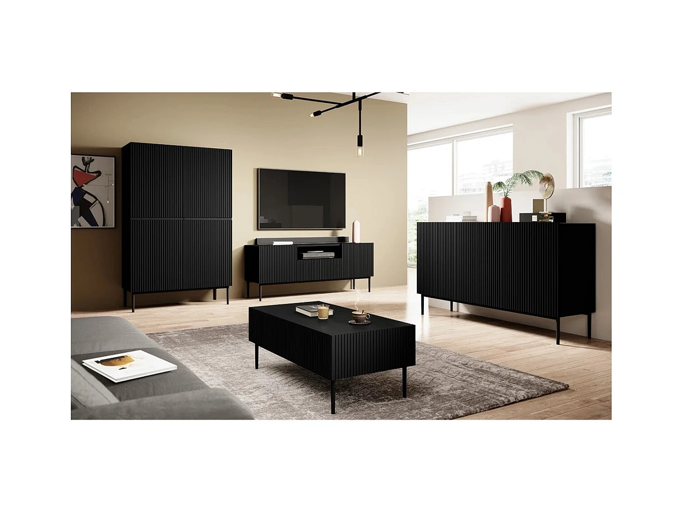 Meuble TV noir met 2 deuren en 1 lade met metalen voet zwart 150x45 cm