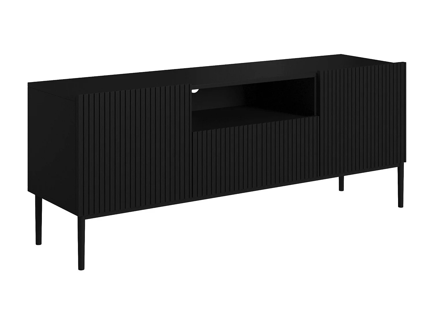 Meuble TV noir met 2 deuren en 1 lade met metalen voet zwart 150x45 cm