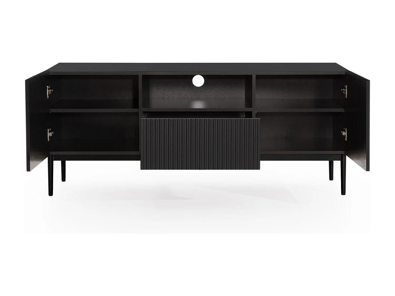 Meuble TV noir met 2 deuren en 1 lade met metalen voet zwart 150x45 cm