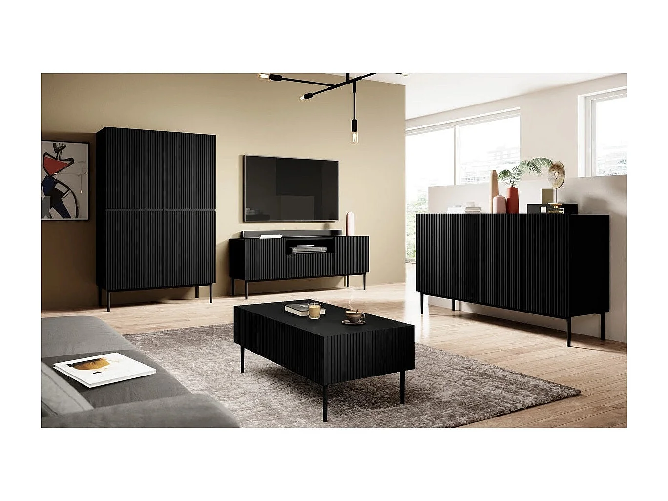 Meuble TV noir met 2 deuren en 1 lade met metalen voet zwart 150x45 cm