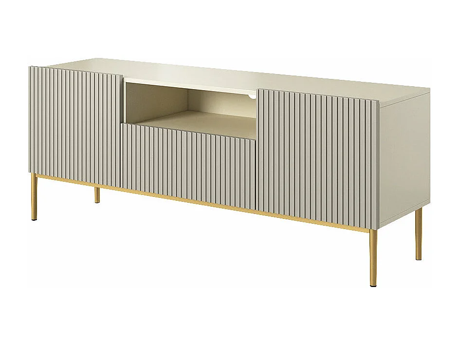 Mueble TV cashmere con 2 puertas y 1 cajón con pie de metal dorado 150x45 cm