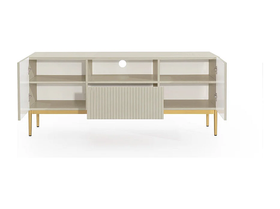 Mueble TV cashmere con 2 puertas y 1 cajón con pie de metal dorado 150x45 cm