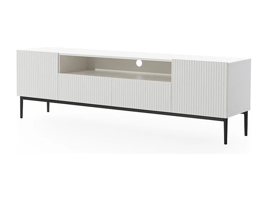 Mueble TV blanco con 2 puertas y 2 cajones con pie de metal negro 200x45 cm