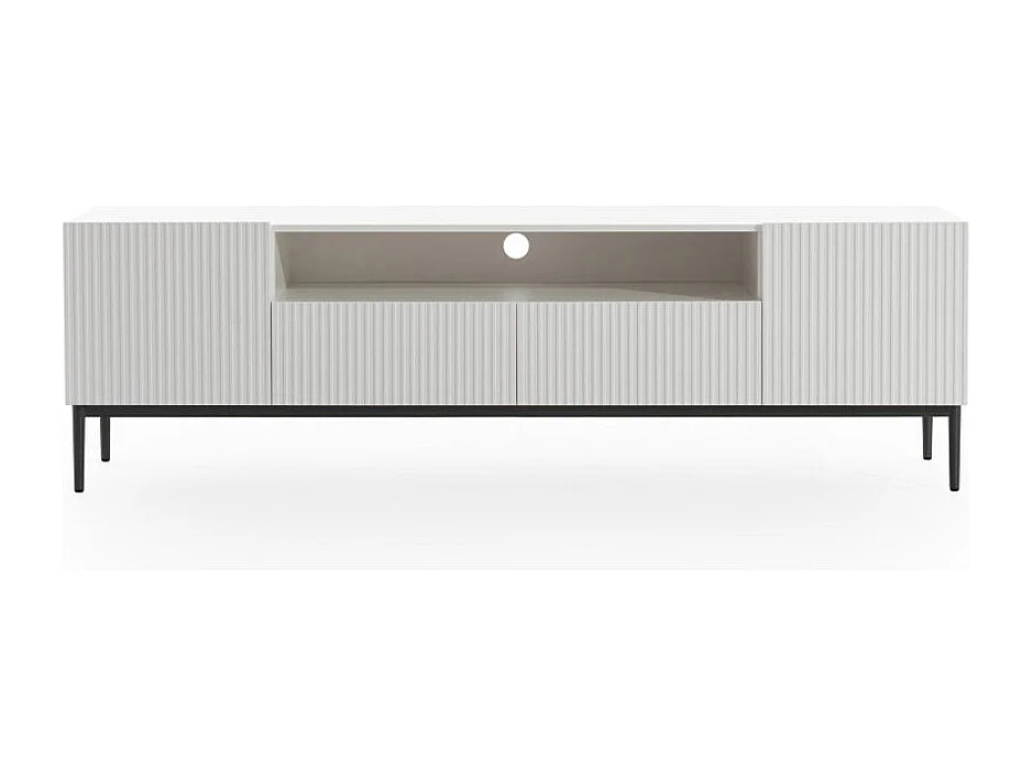 Mueble TV blanco con 2 puertas y 2 cajones con pie de metal negro 200x45 cm