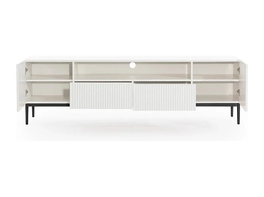 Mueble TV blanco con 2 puertas y 2 cajones con pie de metal negro 200x45 cm