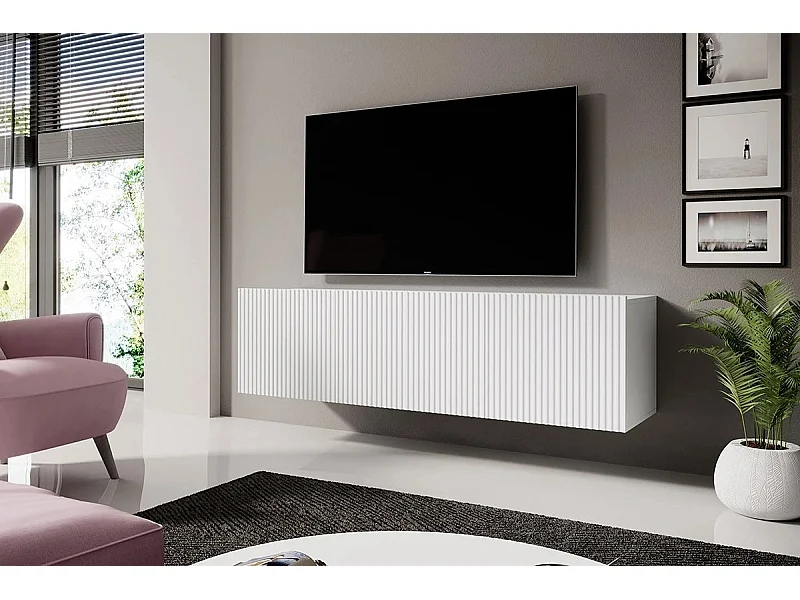 Mueble TV suspendido 2 puertas abatibles 1 cajón blanco 150x45 cm