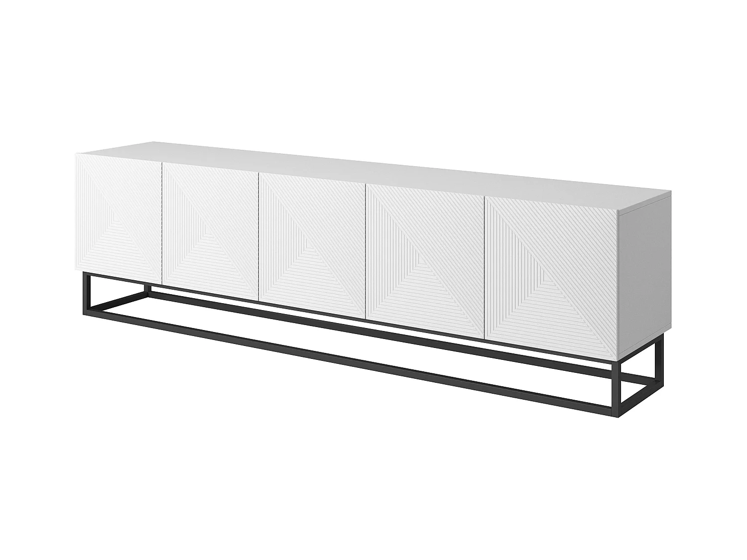 Meuble TV 5 witte gelaagde deuren met metalen voet 200x40 cm
