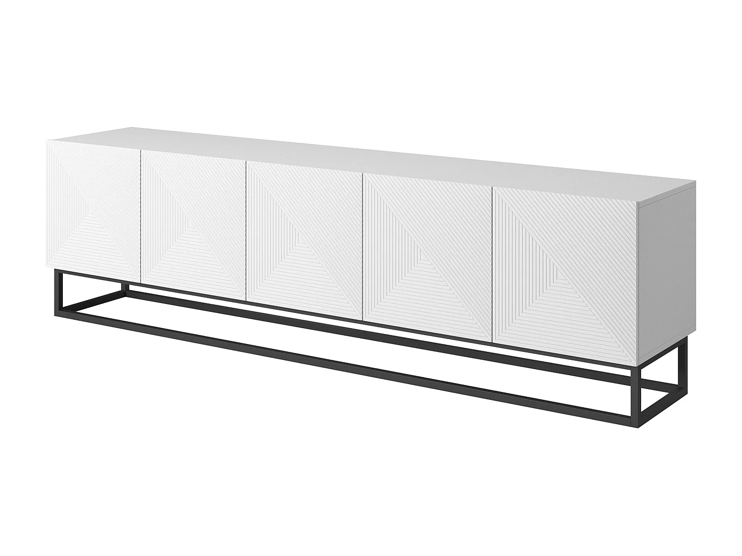 Mueble TV 5 puertas laminado blanco con pie metálico 200x40 cm