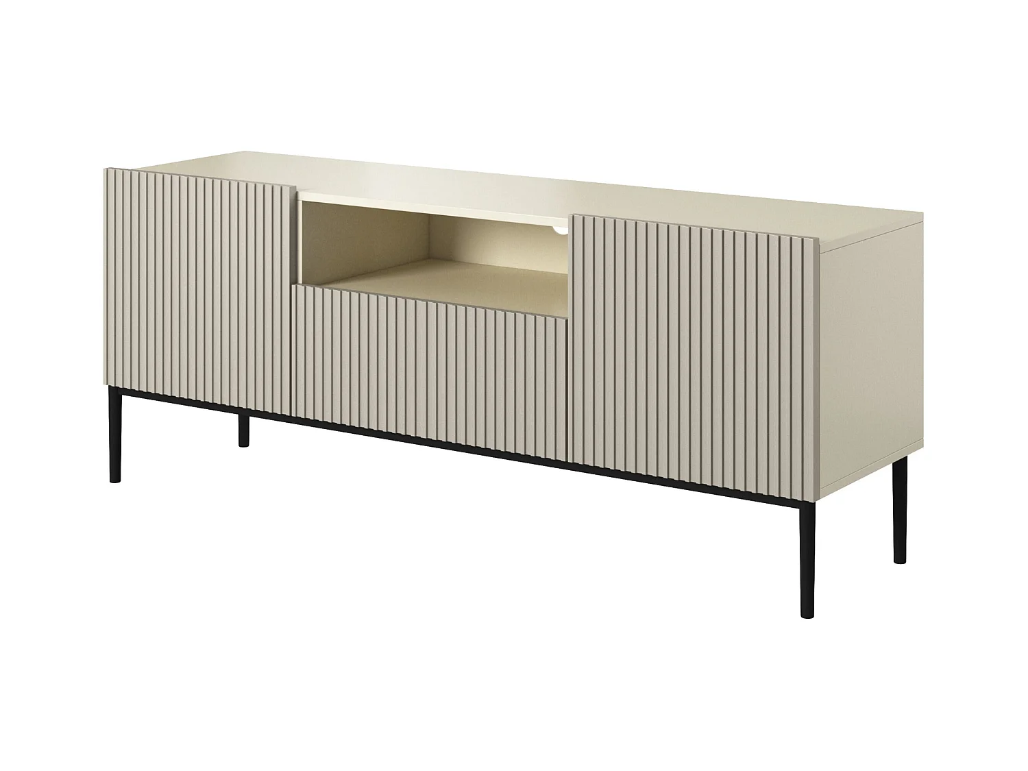 TV-Schrank aus Kaschmir mit 2 Türen und 1 Schublade mit schwarzem Metallfuß 150x45cm