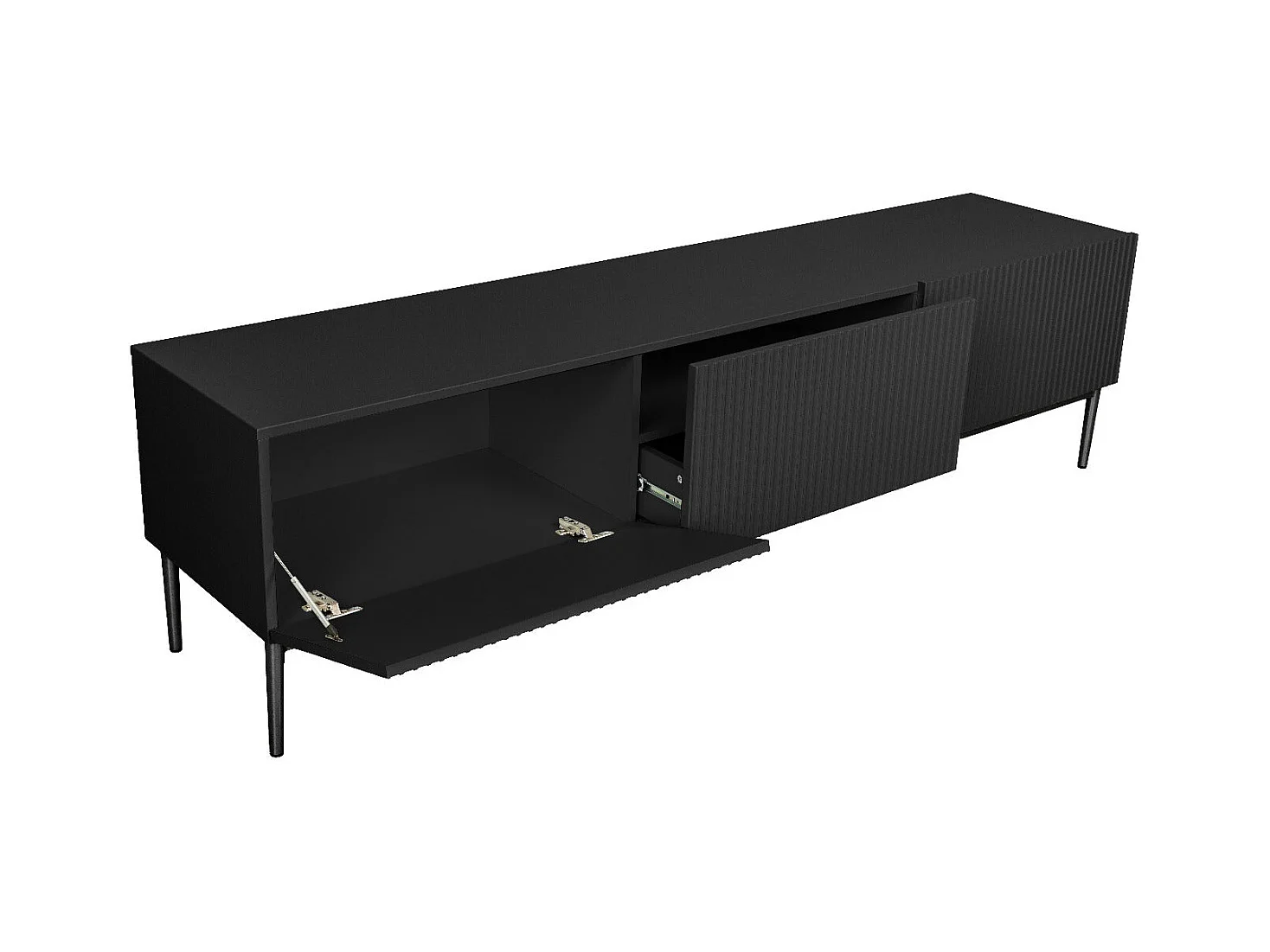 Mobile tv 2 ante a ribalta 1 cassetto nero piede nero 200x45 cm