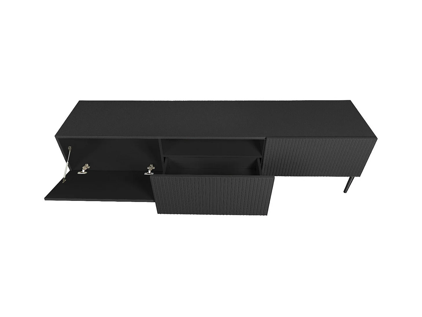 Mobile tv 2 ante a ribalta 1 cassetto nero piede nero 200x45 cm