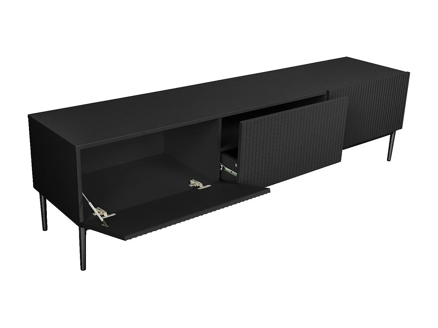 TV-Schrank 2 Falttüren 1 schwarze Schublade mit schwarzem Fuß 200x45 cm