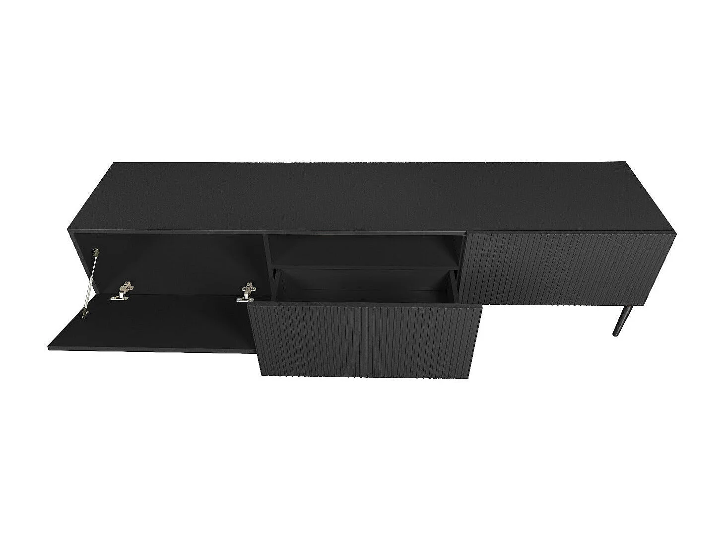 TV-Schrank 2 Falttüren 1 schwarze Schublade mit schwarzem Fuß 200x45 cm