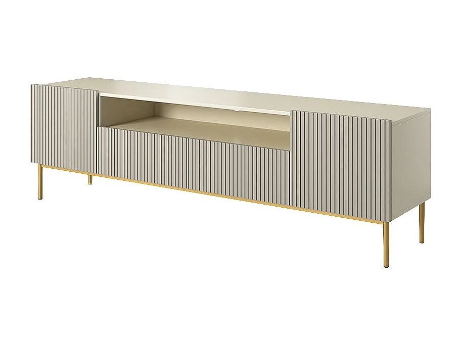 Mobile tv 2 ante e 2 cassetti cashmere con piede metallo oro 200x45 cm