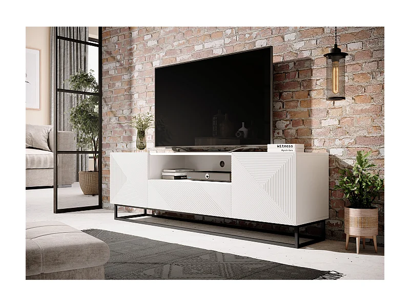 TV-Schrank, 2 Türen, 1 Schublade, weiß laminierter Metallfuß, 167 x 40 cm