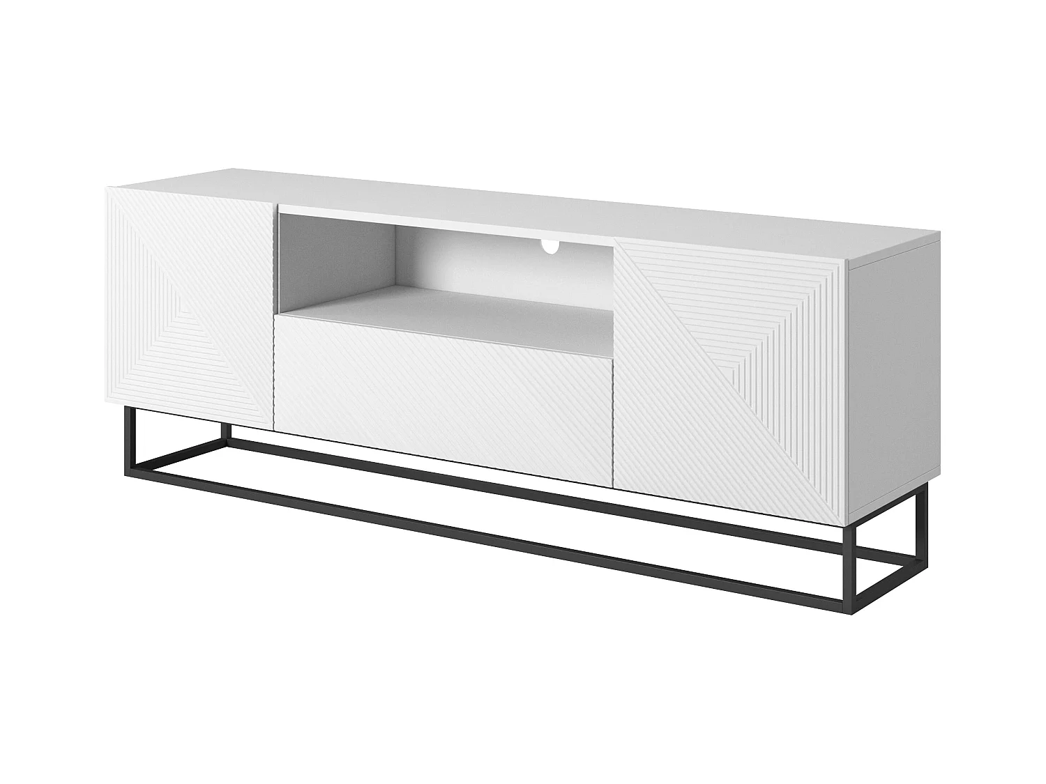 TV-Schrank, 2 Türen, 1 Schublade, weiß laminierter Metallfuß, 167 x 40 cm