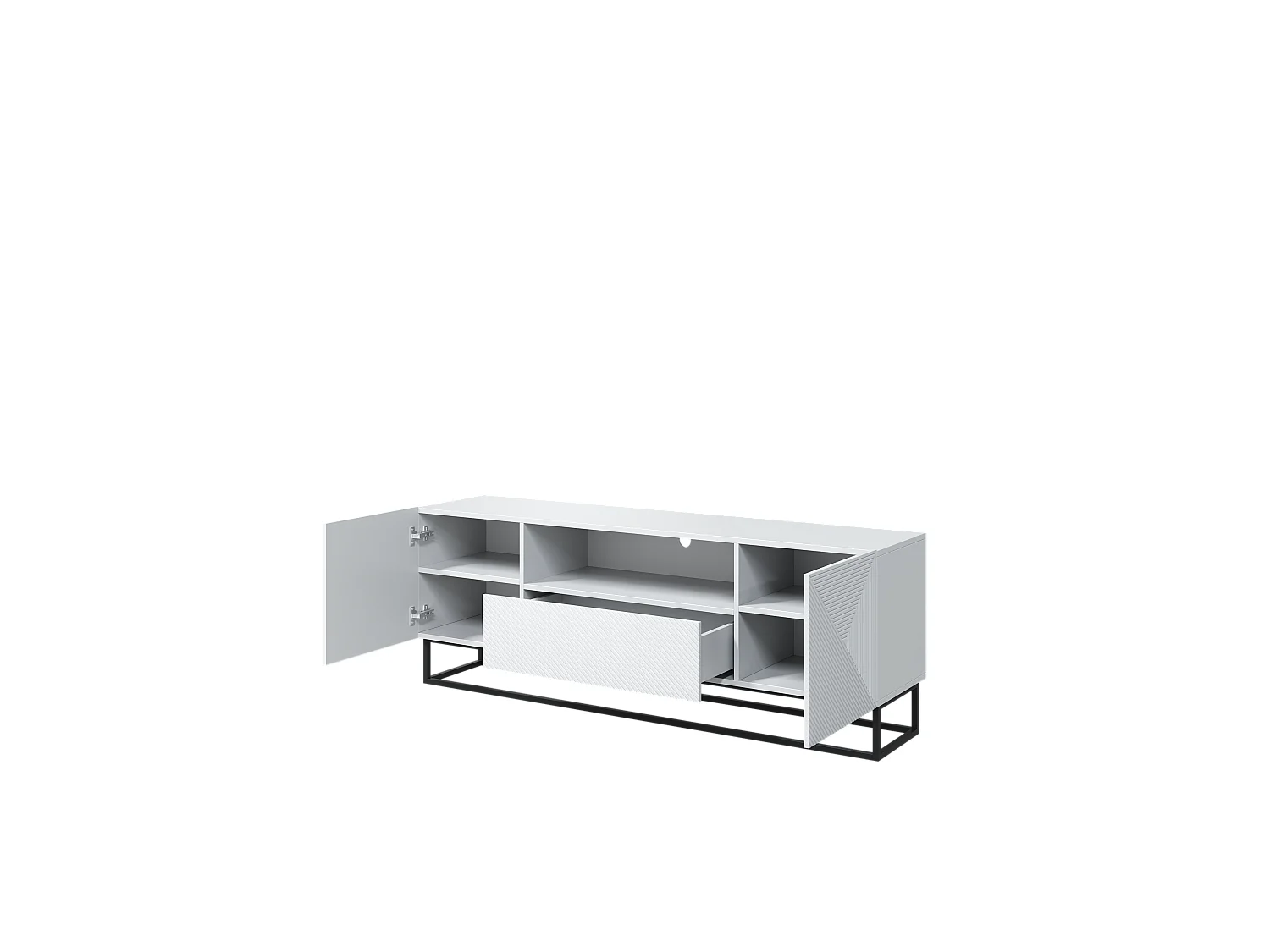 TV-Schrank, 2 Türen, 1 Schublade, weiß laminierter Metallfuß, 167 x 40 cm