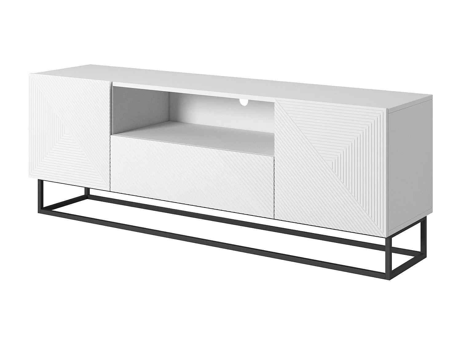 Mueble TV 2 puertas 1 cajón pie metal laminado blanco 167x40cm