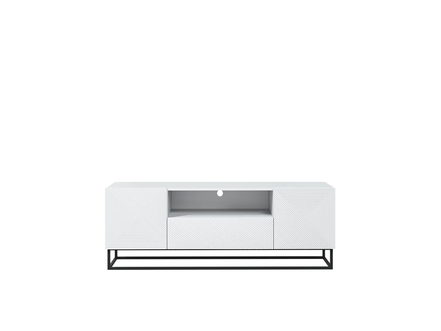 Mueble TV 2 puertas 1 cajón pie metal laminado blanco 167x40cm
