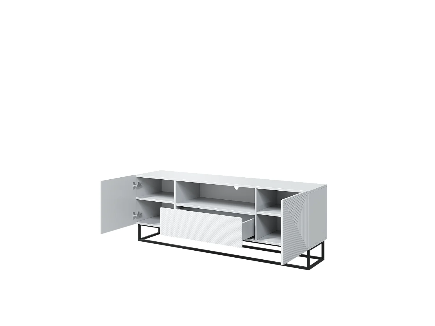 Mueble TV 2 puertas 1 cajón pie metal laminado blanco 167x40cm