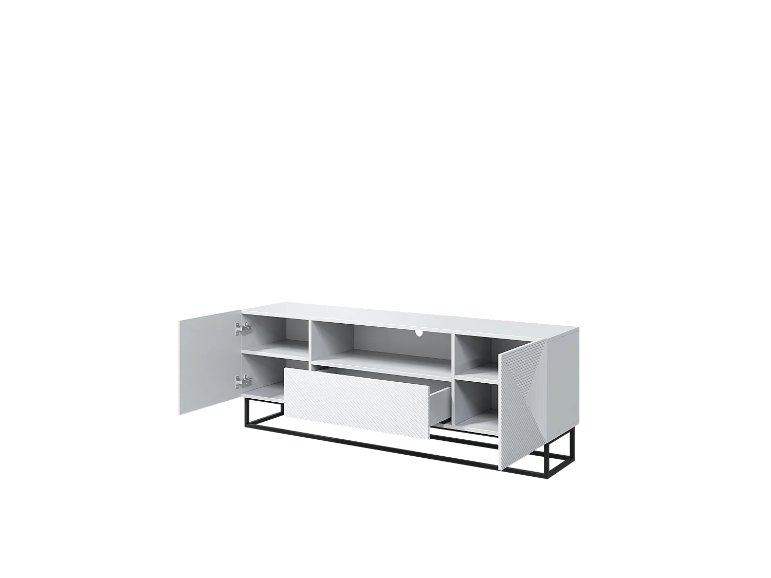 Meuble TV 2 deuren 1 lade bont metaal gelaagd wit 167x40cm