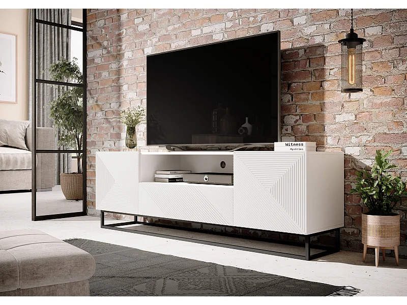 Mueble TV 2 puertas 1 cajón pie metal laminado blanco 167x40cm