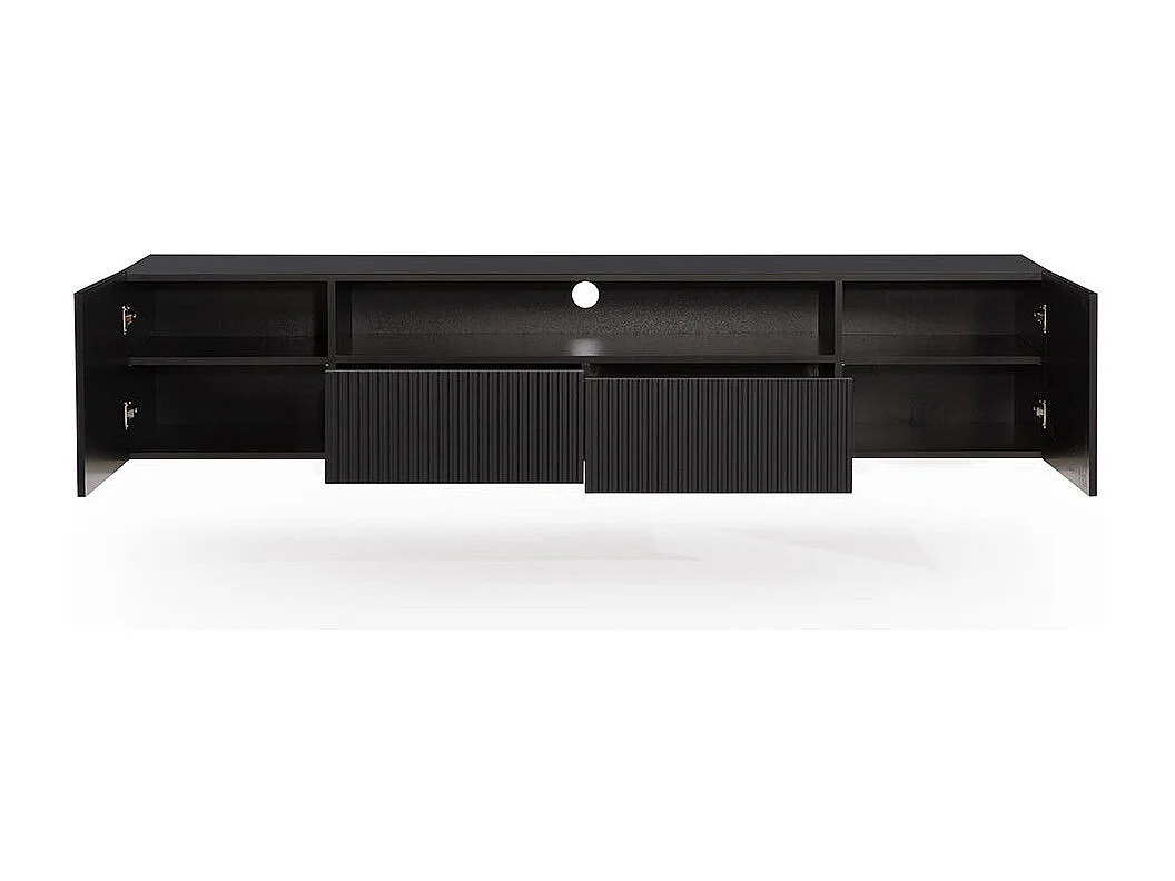 Zwart TV-meubel met 2 deuren en 2 lades 200x45 cm