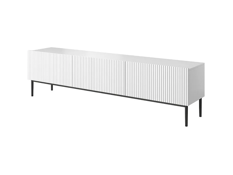 Meuble TV 2 vouwdeuren 1 witte lade met zwart bont 200x45 cm
