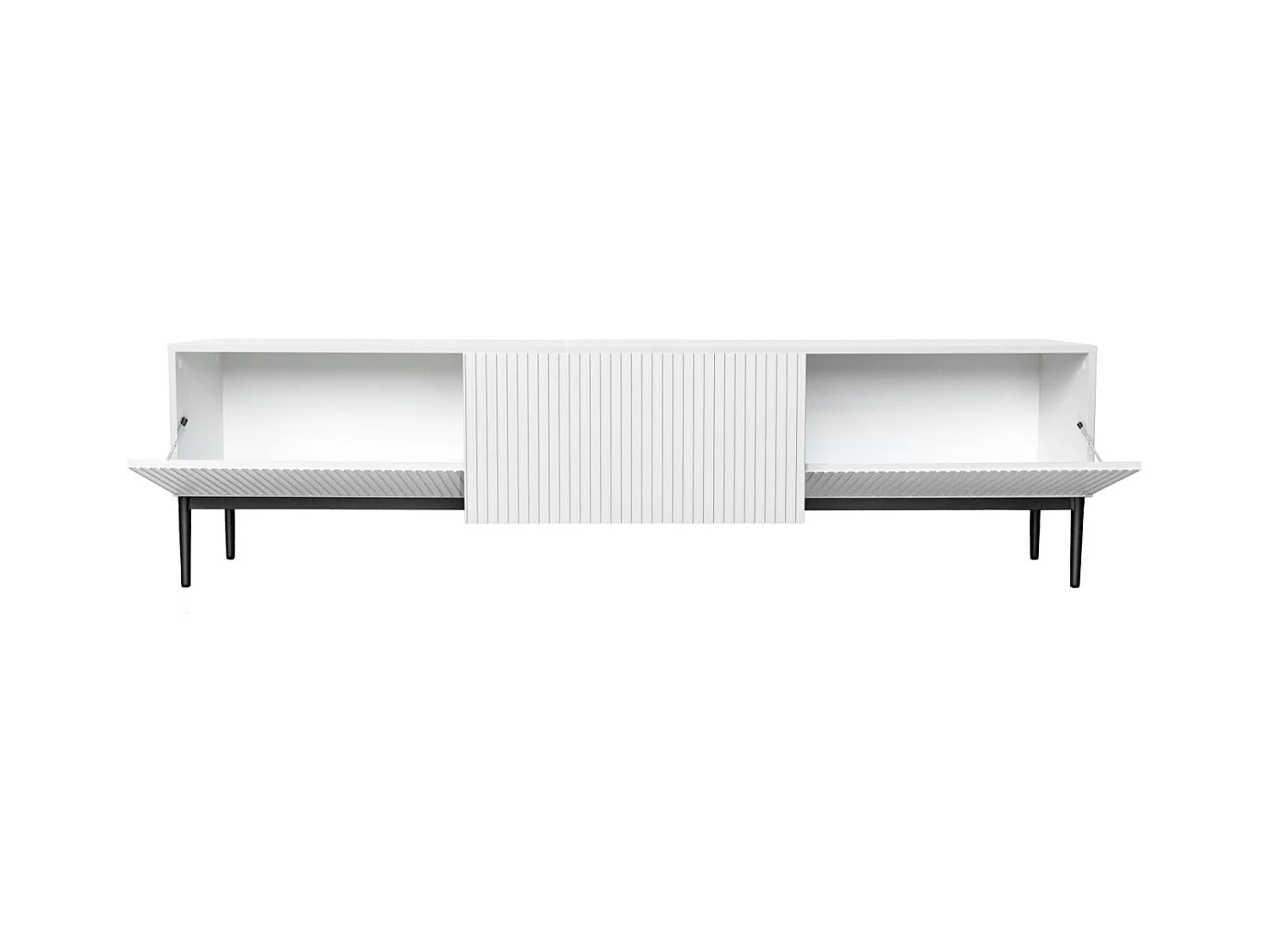 Meuble TV 2 vouwdeuren 1 witte lade met zwart bont 200x45 cm