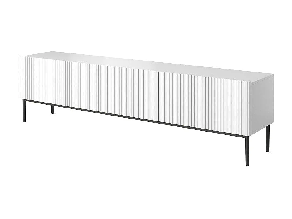 TV-Schrank 2 Falttüren 1 weiße Schublade mit schwarzem Fuß 200x45 cm