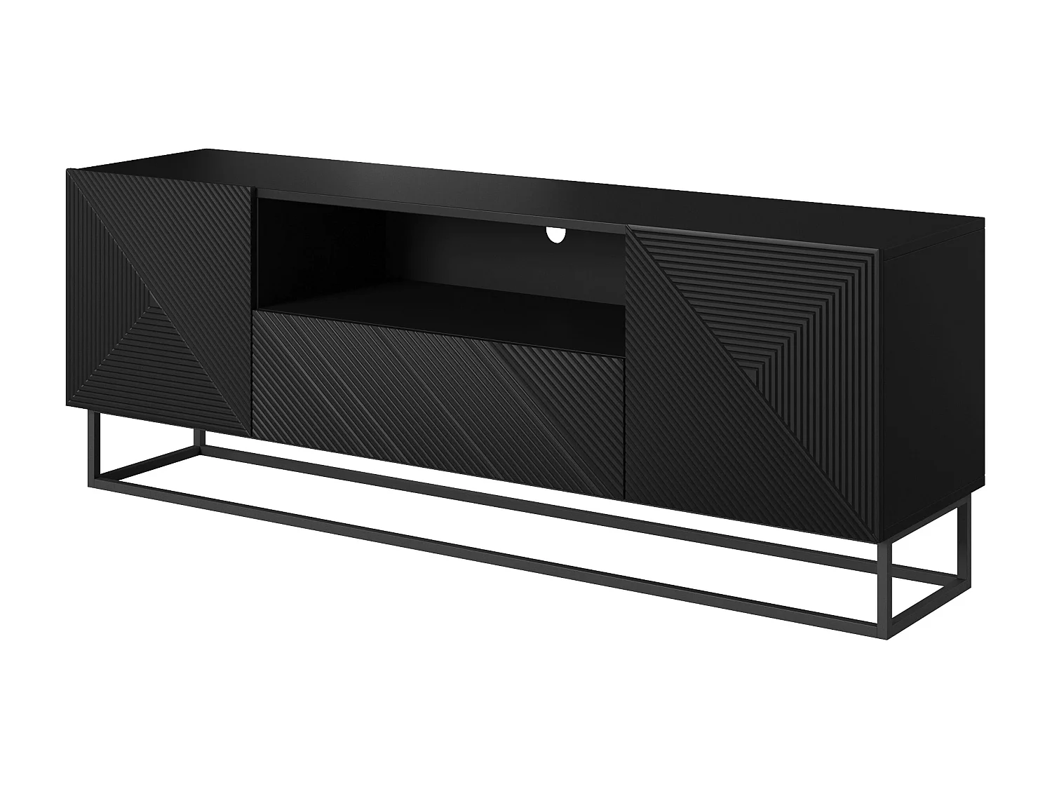 Meuble TV 2 deuren 1 tirair pied metal gelaagd zwart 167x40cm