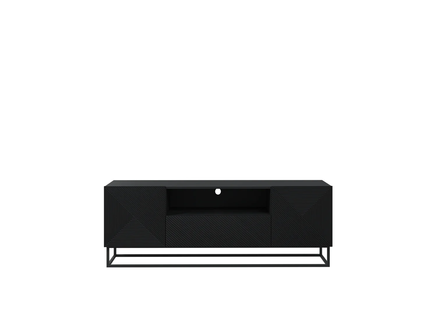 Meuble TV 2 deuren 1 tirair pied metal gelaagd zwart 167x40cm