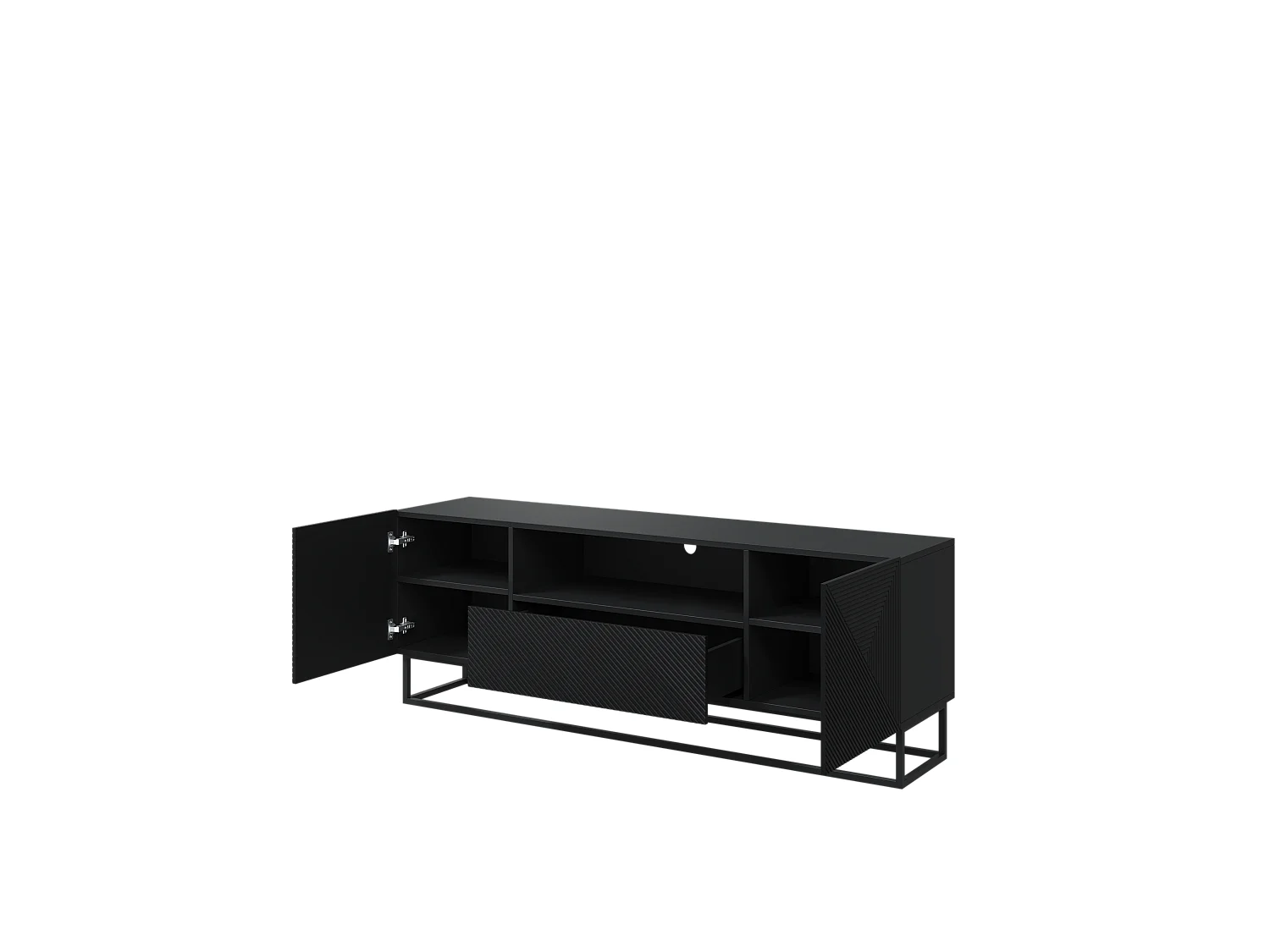 Meuble TV 2 deuren 1 tirair pied metal gelaagd zwart 167x40cm