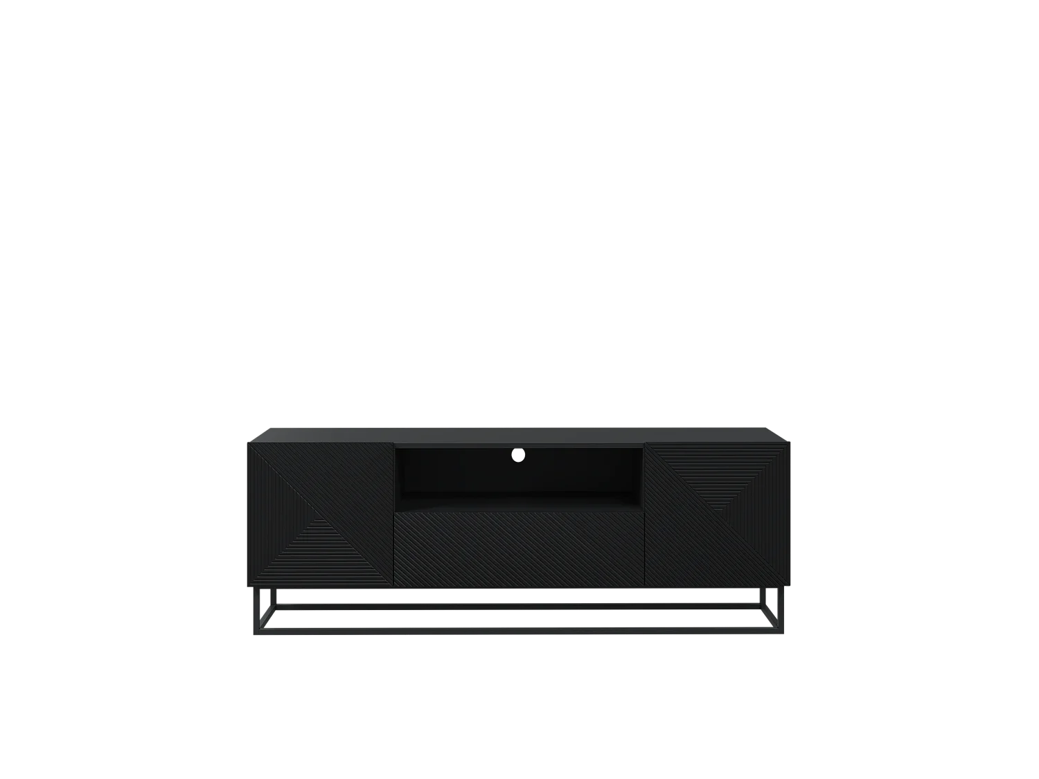 Meuble TV 2 deuren 1 tirair pied metal gelaagd zwart 167x40cm