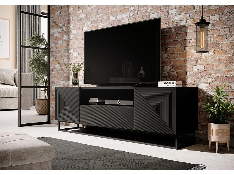 Mobile tv 2ante 1 cassetto nero laminato piede metallo 167x40cm