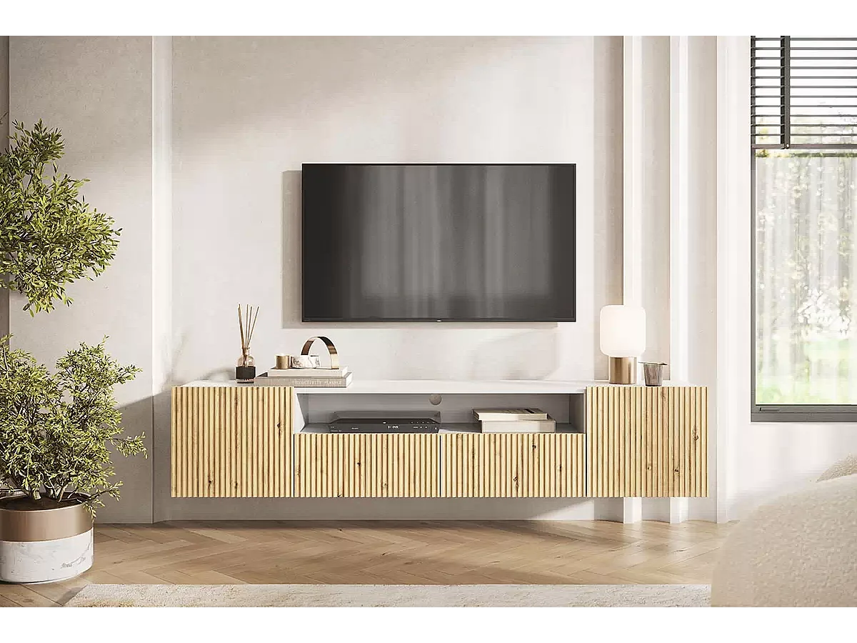 Wit TV-meubel met 2 deuren en 2 lades 200x45 cm