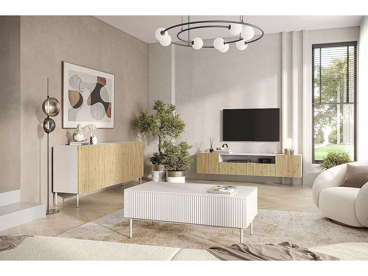 Wit TV-meubel met 2 deuren en 2 lades 200x45 cm