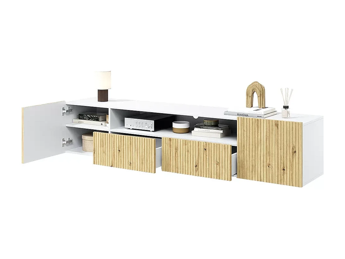 Wit TV-meubel met 2 deuren en 2 lades 200x45 cm