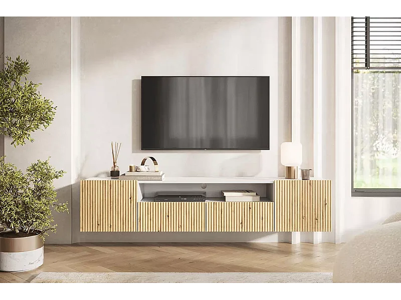 Wit TV-meubel met 2 deuren en 2 lades 200x45 cm