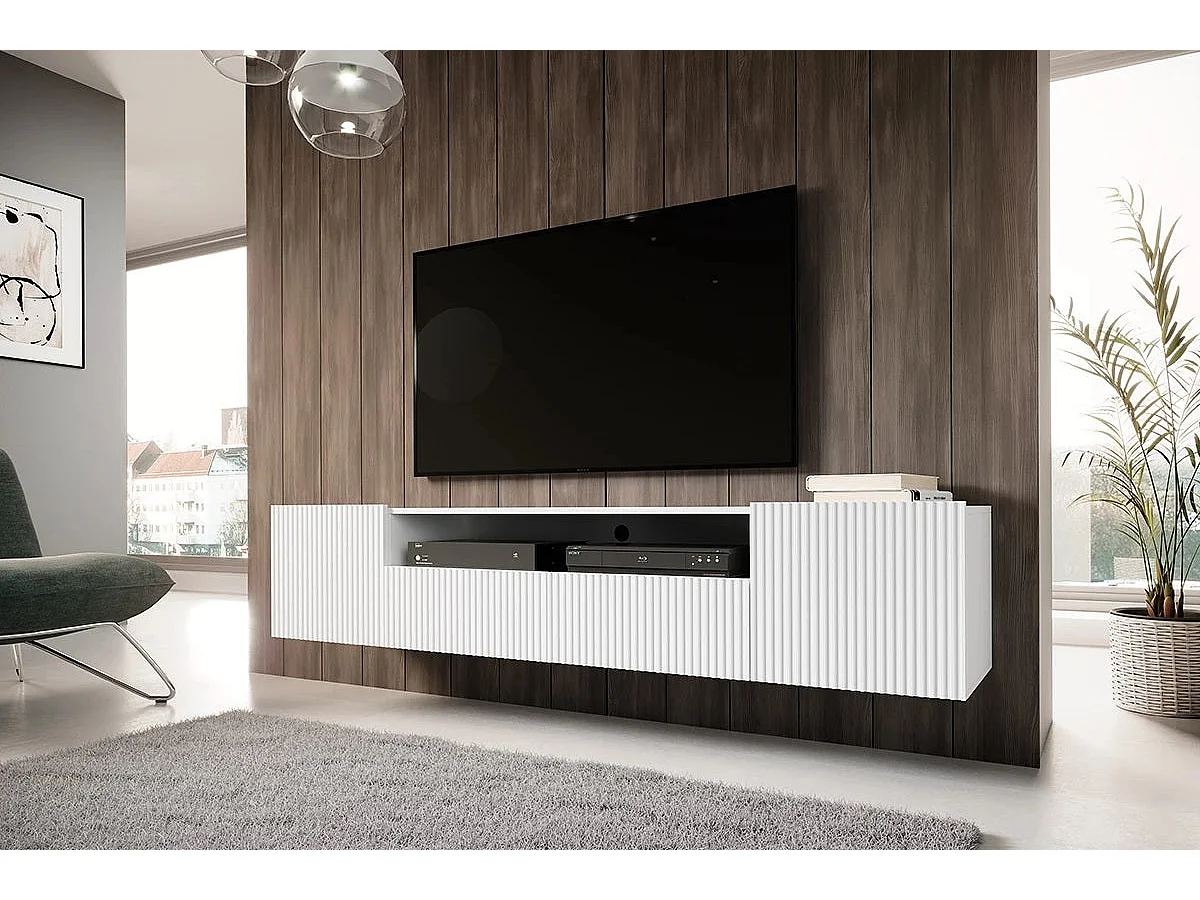 Mueble TV suspendido blanco con 2 puertas y 2 cajones 200x45 cm