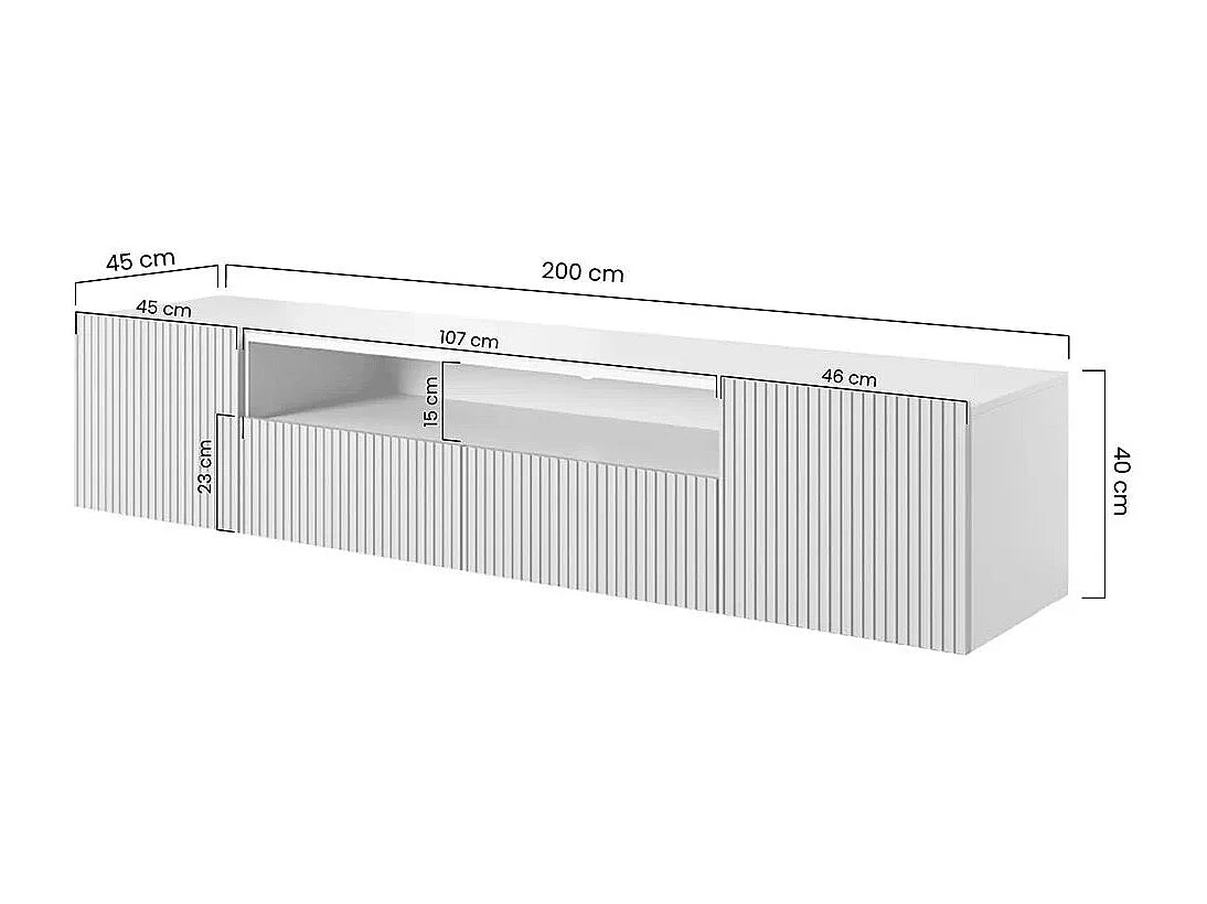 Mueble TV suspendido blanco con 2 puertas y 2 cajones 200x45 cm