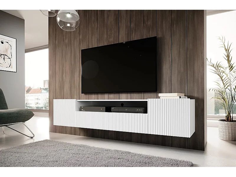 Mueble TV suspendido blanco con 2 puertas y 2 cajones 200x45 cm