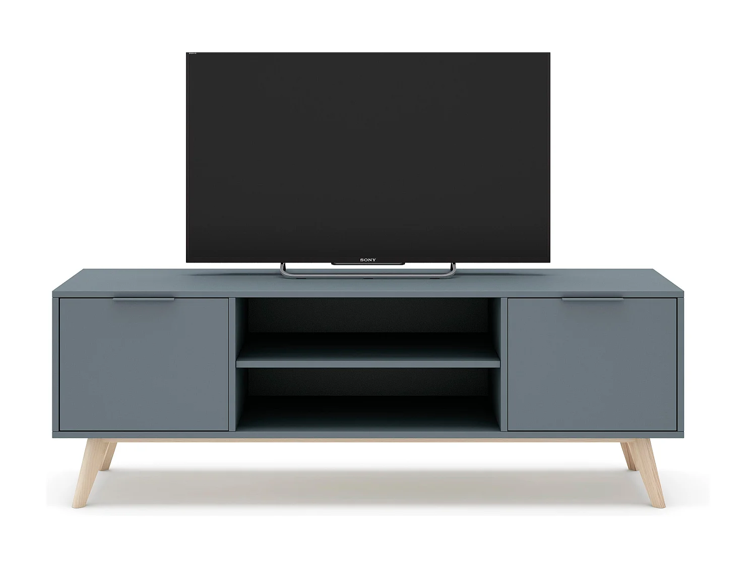 Meuble TV 2 portes avec étagères ouvertes 140x53 cm