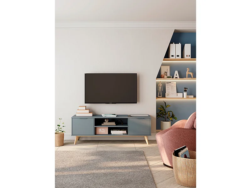 Meuble TV 2 deuren met étagères overtes 140x53 cm