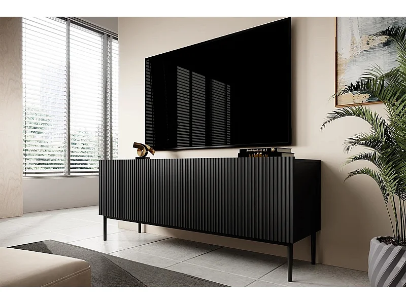 Mobile tv 2 ante ribalta 1 cassetto nero piede in metallo 150x45 cm