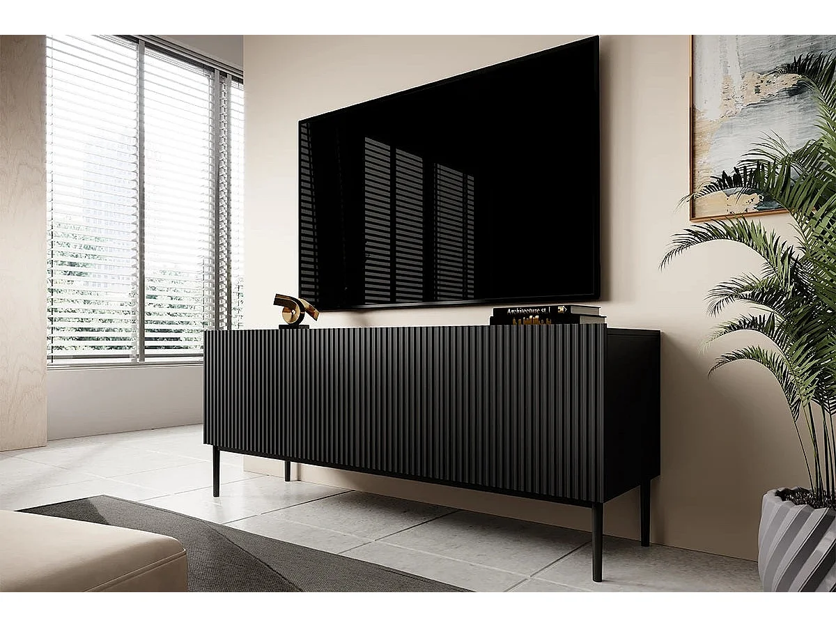 TV-Schrank mit 2 Klapptüren und 1 schwarzen Schublade mit Metallfuß 150x45 cm