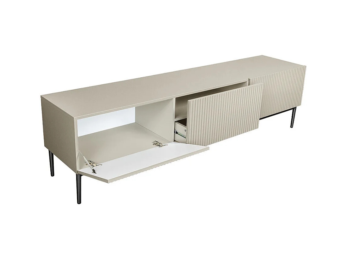 Mueble TV con 2 puertas abatibles y 1 cajón de cashmere con pie negro 200x45 cm