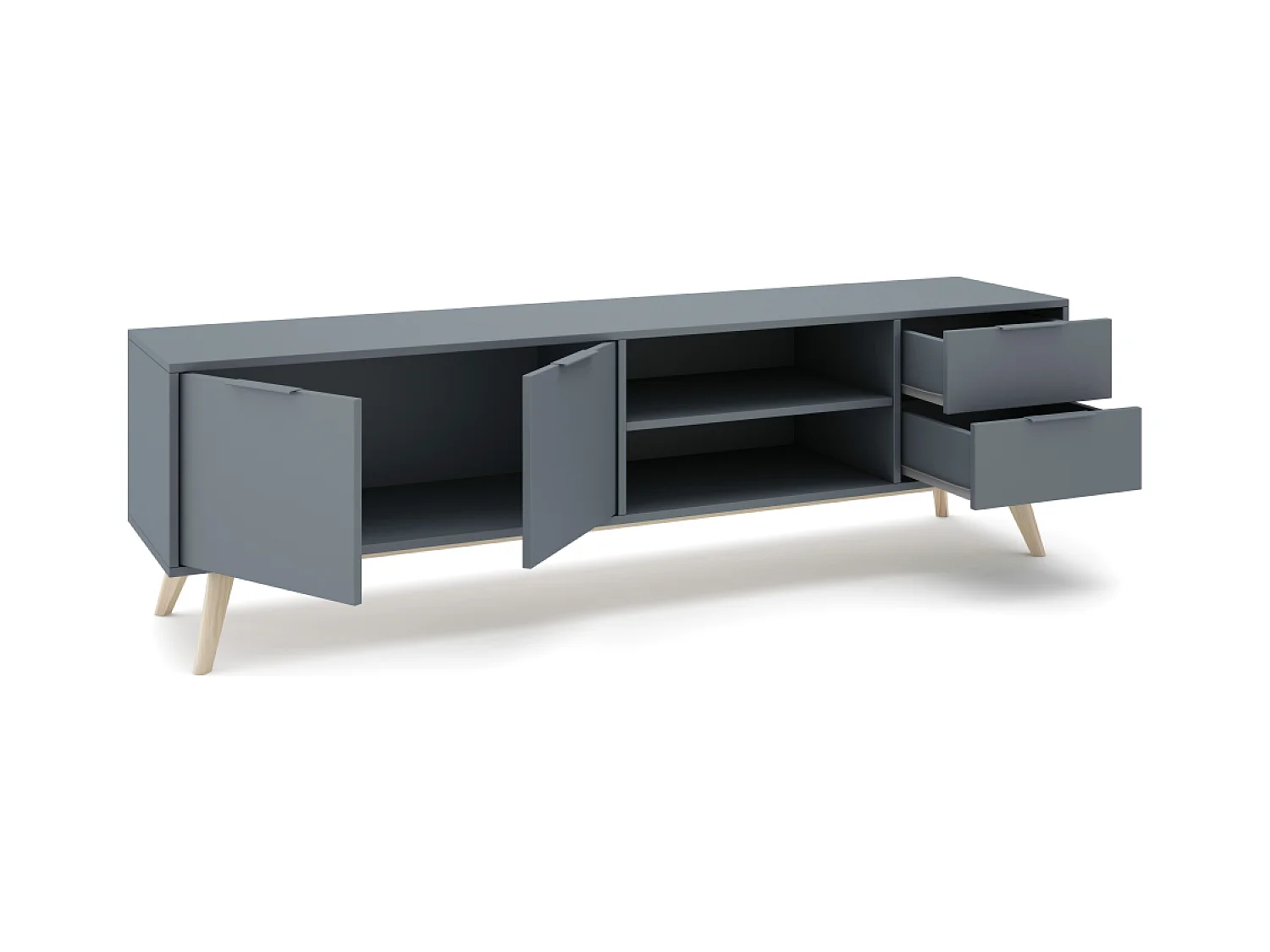 Meuble TV 2 deuren en 2 laden met bovenste planken 180x53 cm